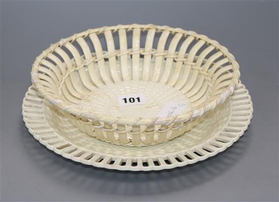A Leeds Pottery creamware chestnut basket and stand, impressed mark LP diameter 25cm